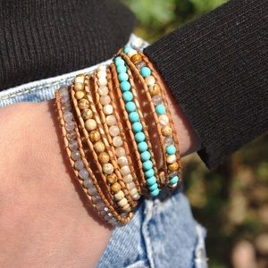 Turquoise & Shell on Natural Victoria Emerson Wrap Bracelet - Never worn!